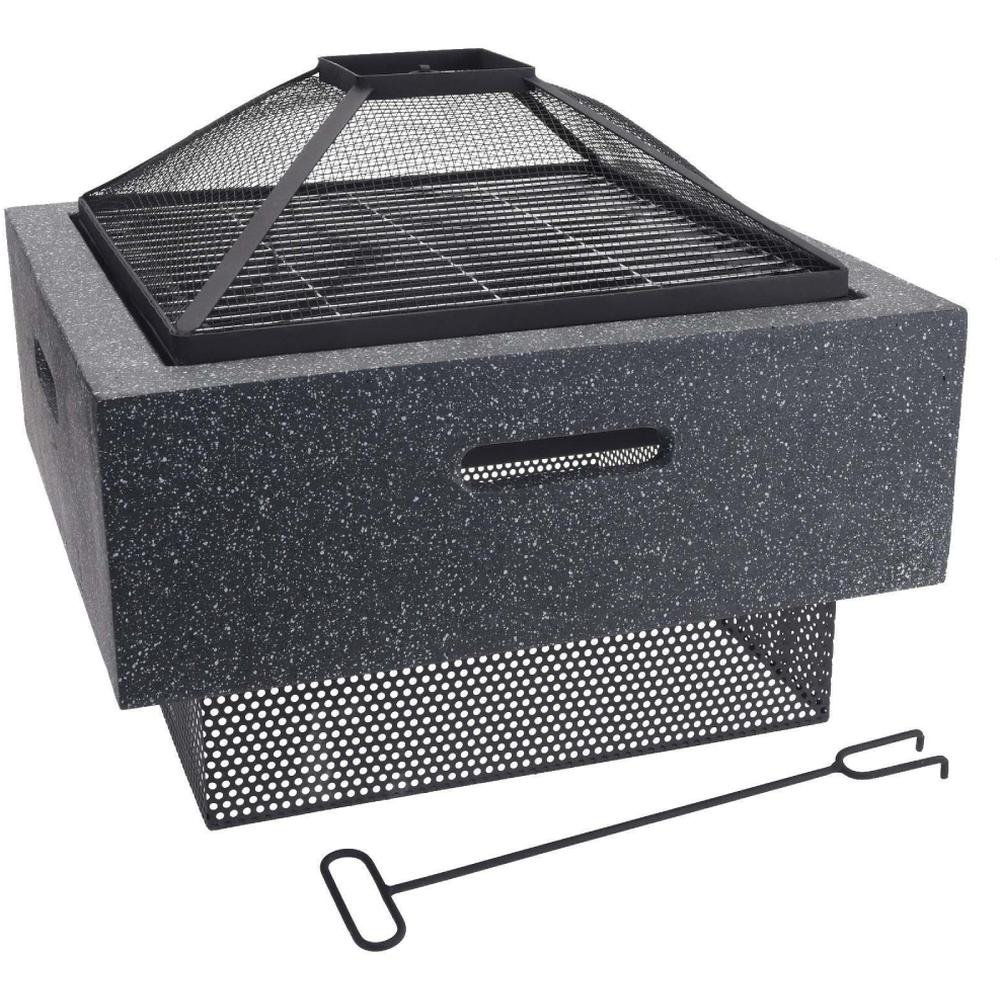 Fire Pit Concrete Grill de Barbecue au Charbon Gris 52x52x30cm