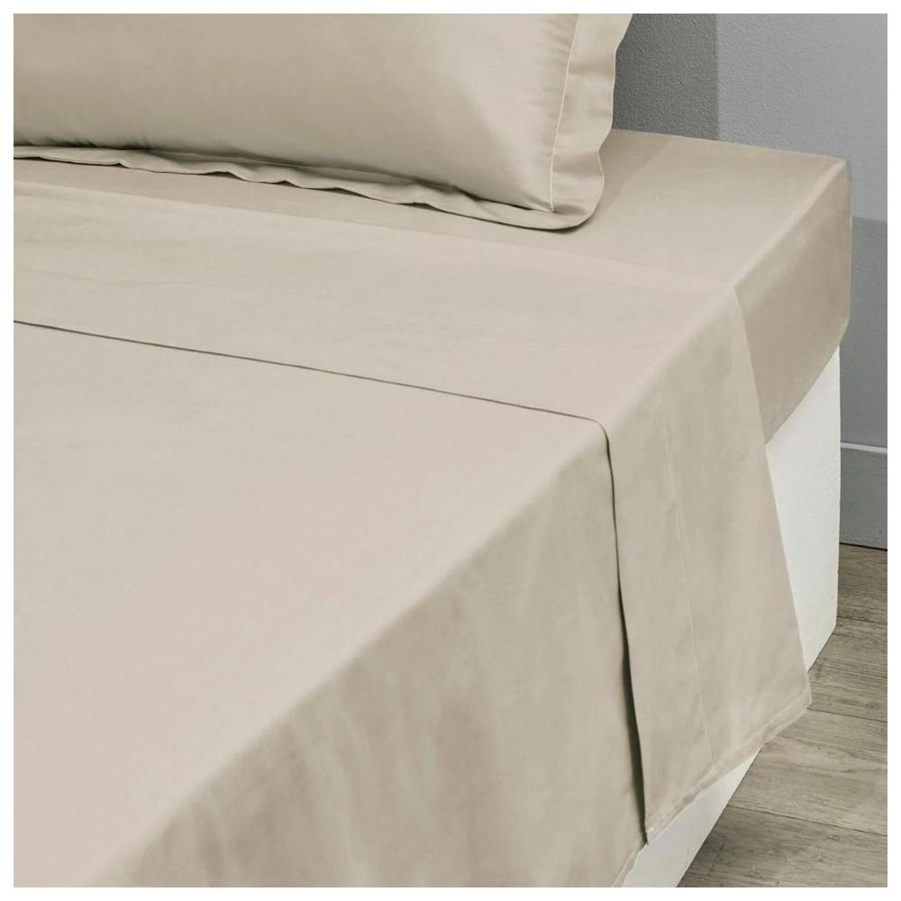[717242] Drap Plat Beige 100% Coton Tex Basic 180X280