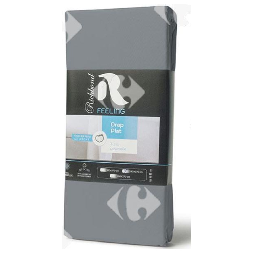 [685012] Drap Plat en Microfibre Gris 100% Cotonelle Richbond 240x270cm.