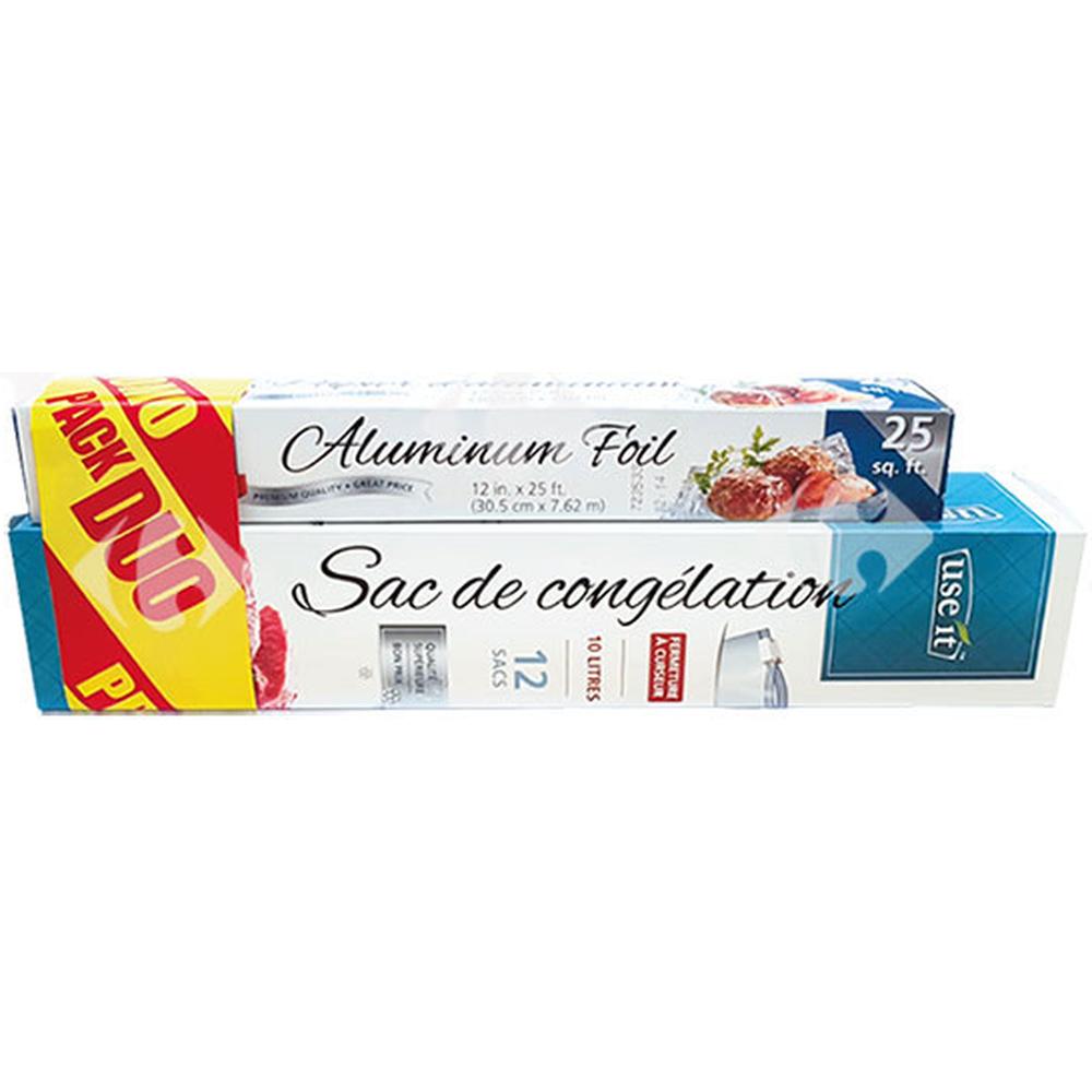 [662111] Lot de Sac de Congélation Use It 10L 12 unités + Papiers Aluminum 30.5cmx7.62m