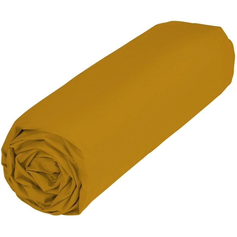 [717285] Drap Housse Jaune 100% Coton Tex Home 160x200 cm