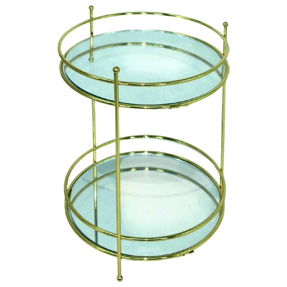Présentoir à Niveaux en Metal Doré Rond Avec Fond Miroir