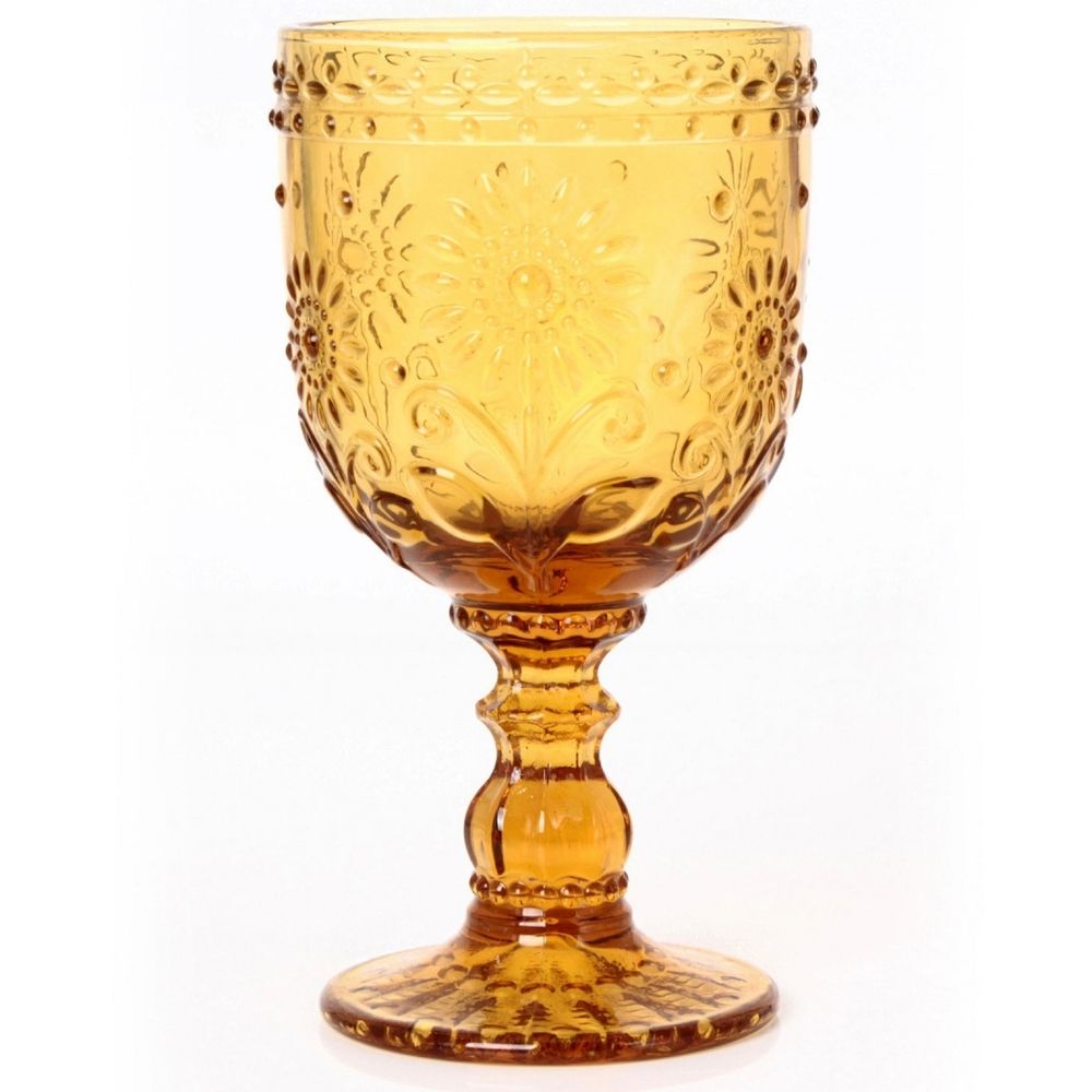 [730409] Verre à Pied Miel Gravé Floral Kasa 32cl