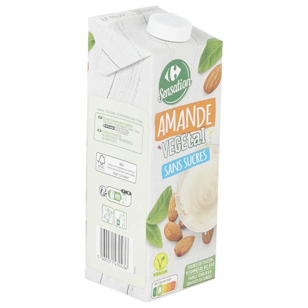 Boisson Végétale à l'Amande Sans Sucres Ajoutés Carrefour Sensation 1L