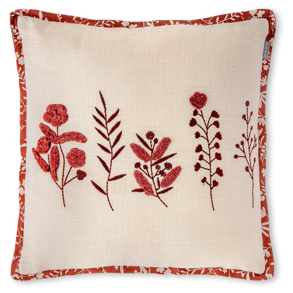 [711173] Coussin Fleurs Brodées Rouge 45x45cm