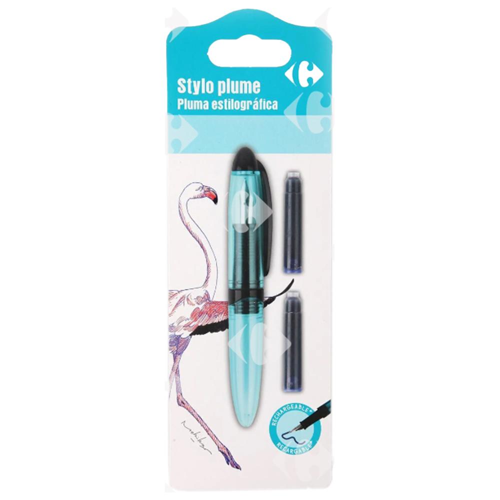Stylo Plume Bleu + 2 Cartouches Carrefour