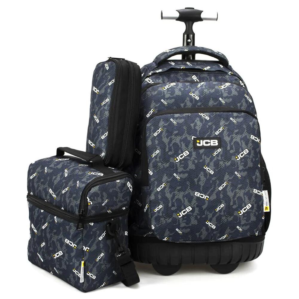 Pack JCB Cartable Trolley 18'' + Sac à goûter + Trousse - Couleur bleue
