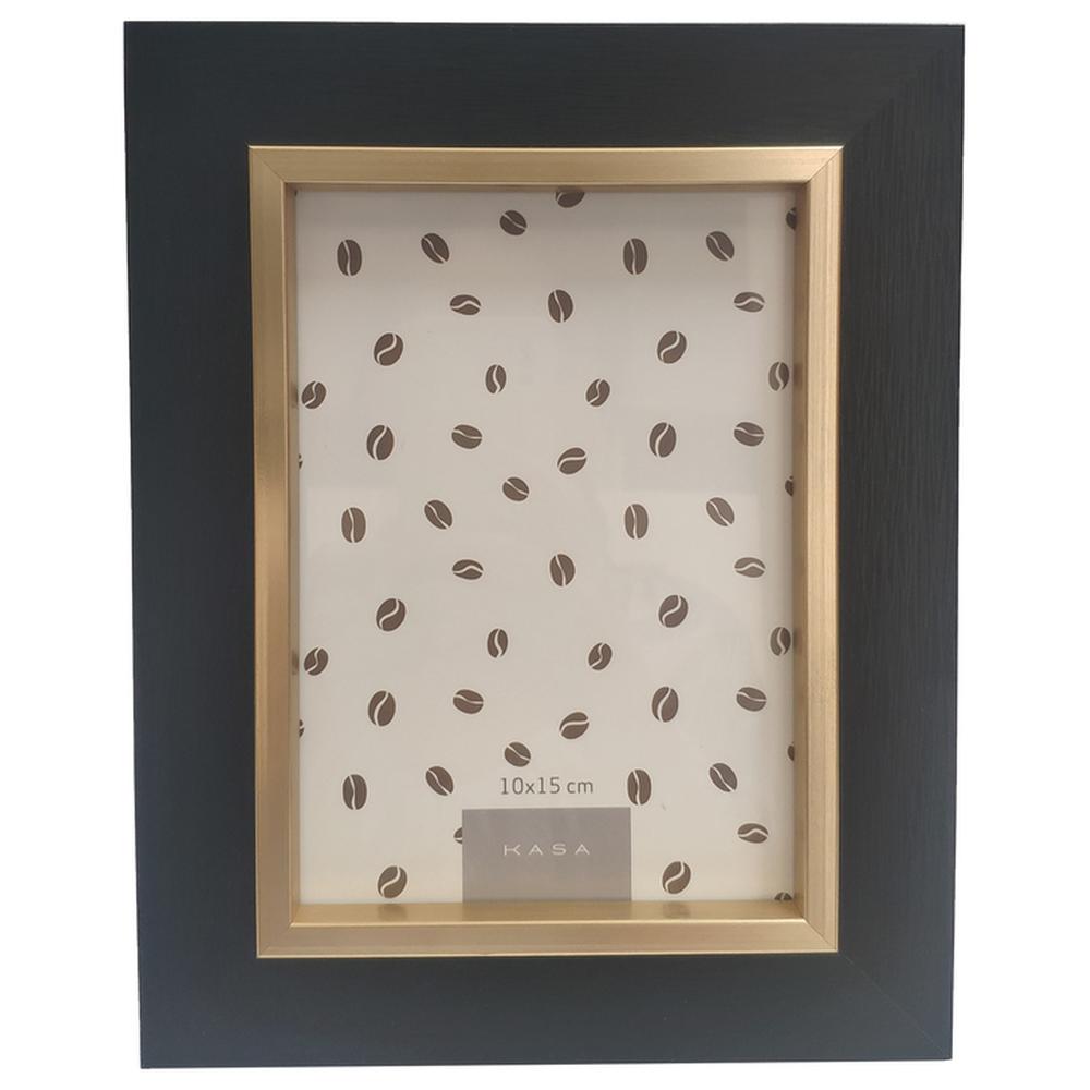 [710573] Cadre Photo Noir Bordure Dorée Kasa 10x15cm