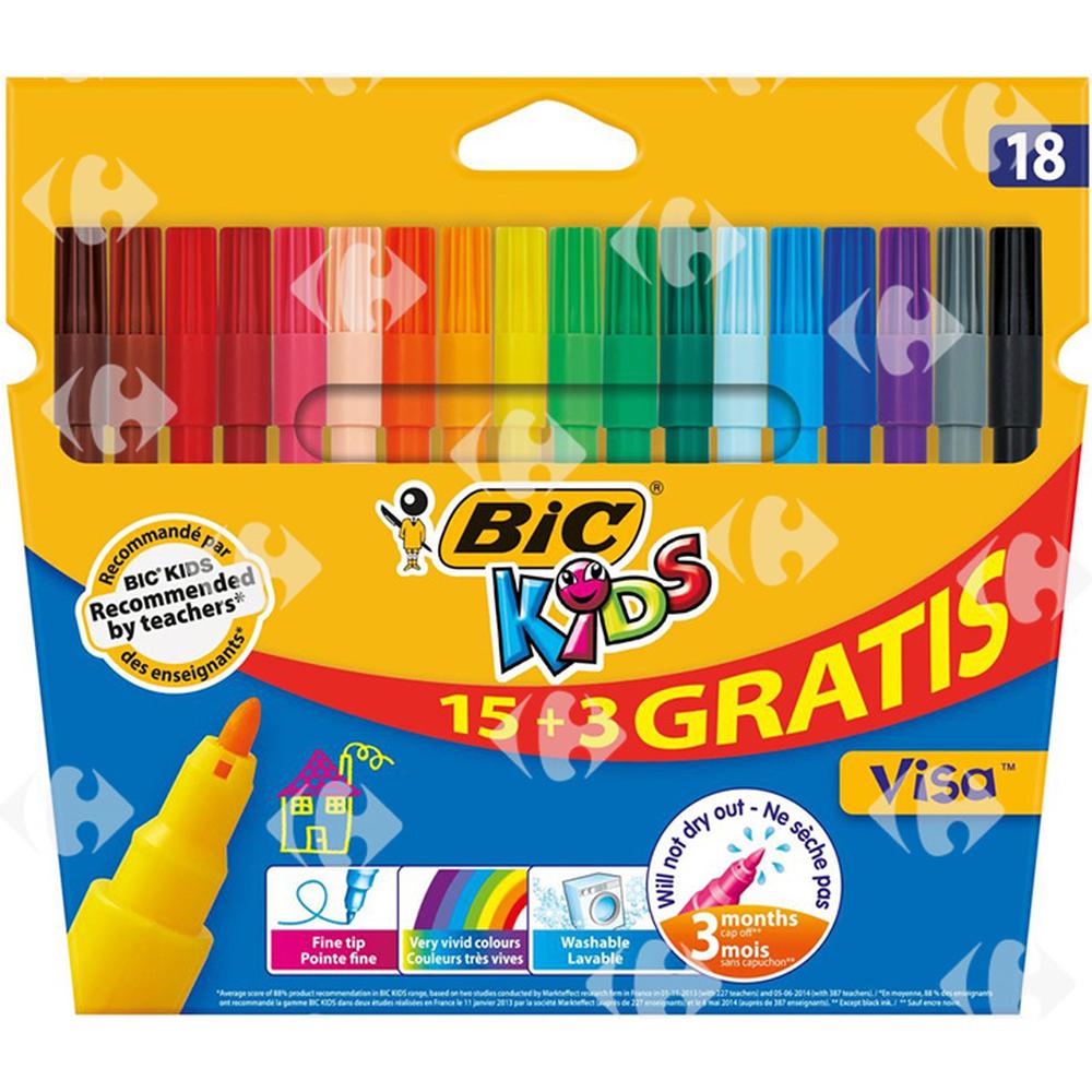 [268249] Feutres Visa de Coloriage à Pointe Fine BIC15 pièces +3 Gratuits