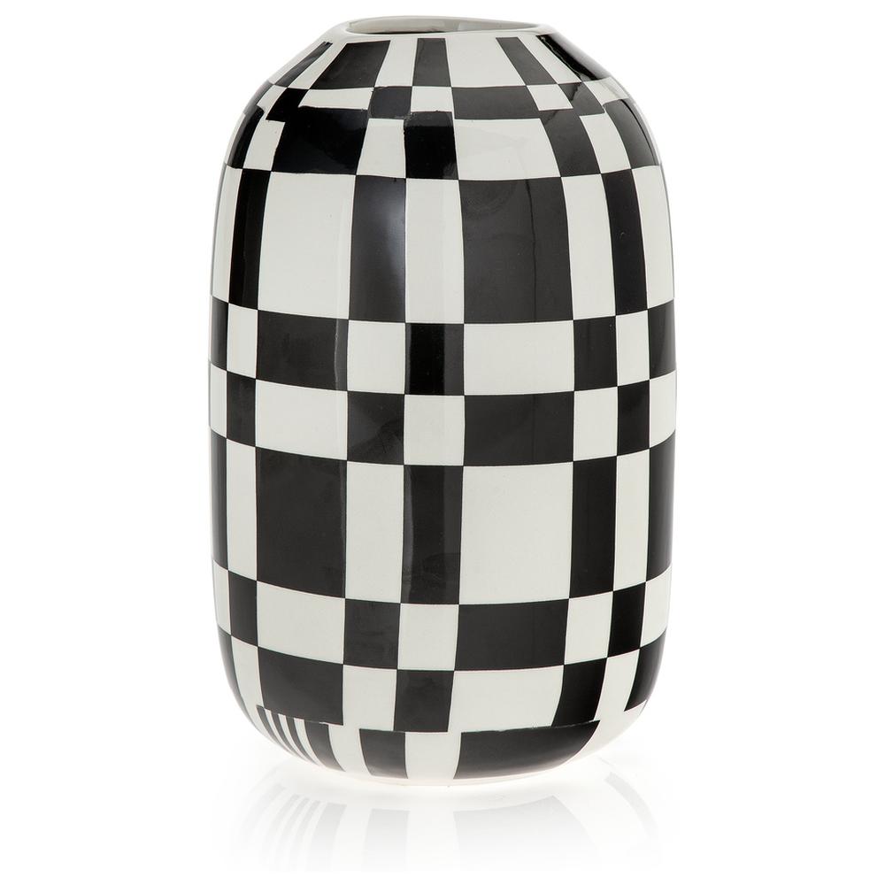 [711282] Vase Céramique Carreaux Noir Blanc Graph Kasa 16x25cm