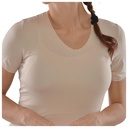 T-shirt Femme à Manches Courtes Col V avec Dentelle Beige - Taille L