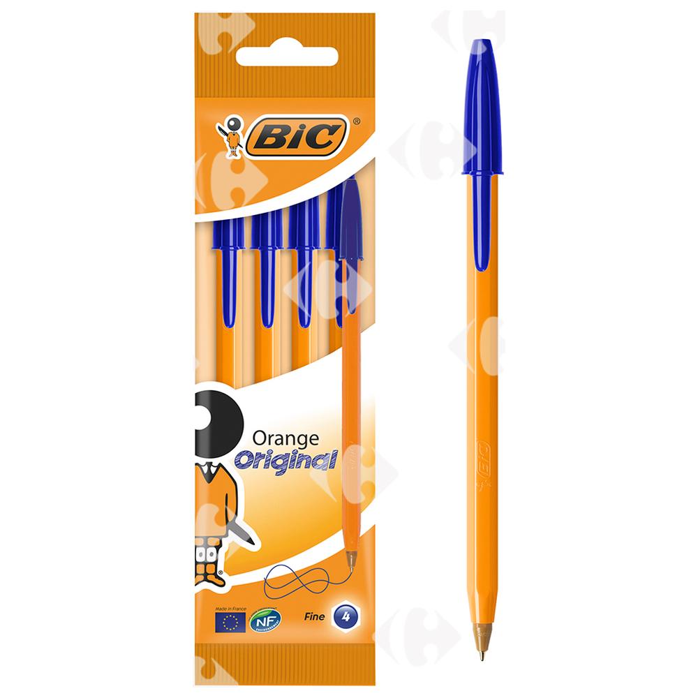 Stylo à Bille Orange Fine Assorti Bleu Bic 4 unités