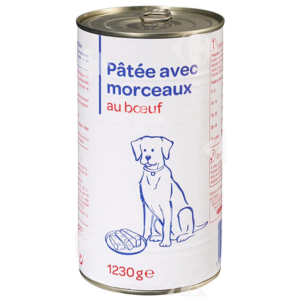 [625754] Pâtée au Bœuf pour Chiens Carrefour Blanc 1,25kg
