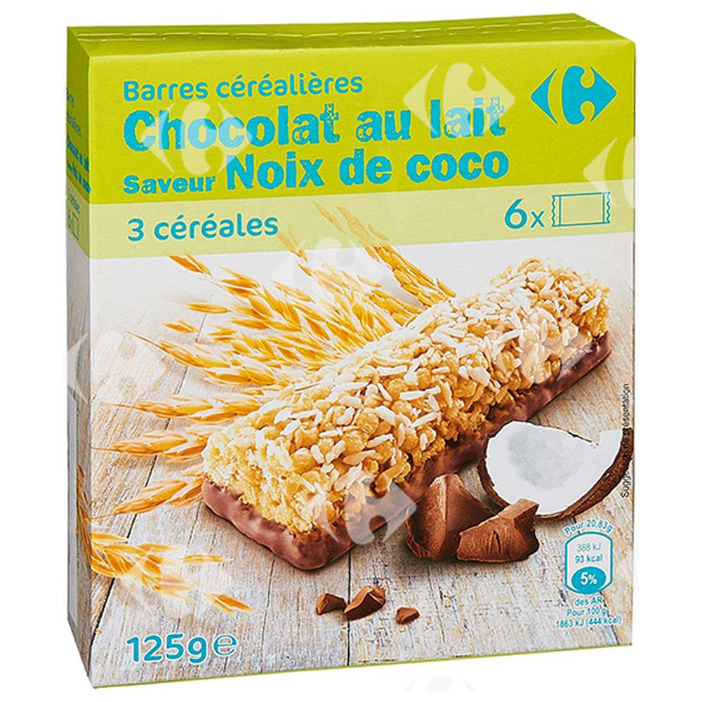 Barres de Céréales Chocolat au Lait et Noix de Coco Carrefour 125g