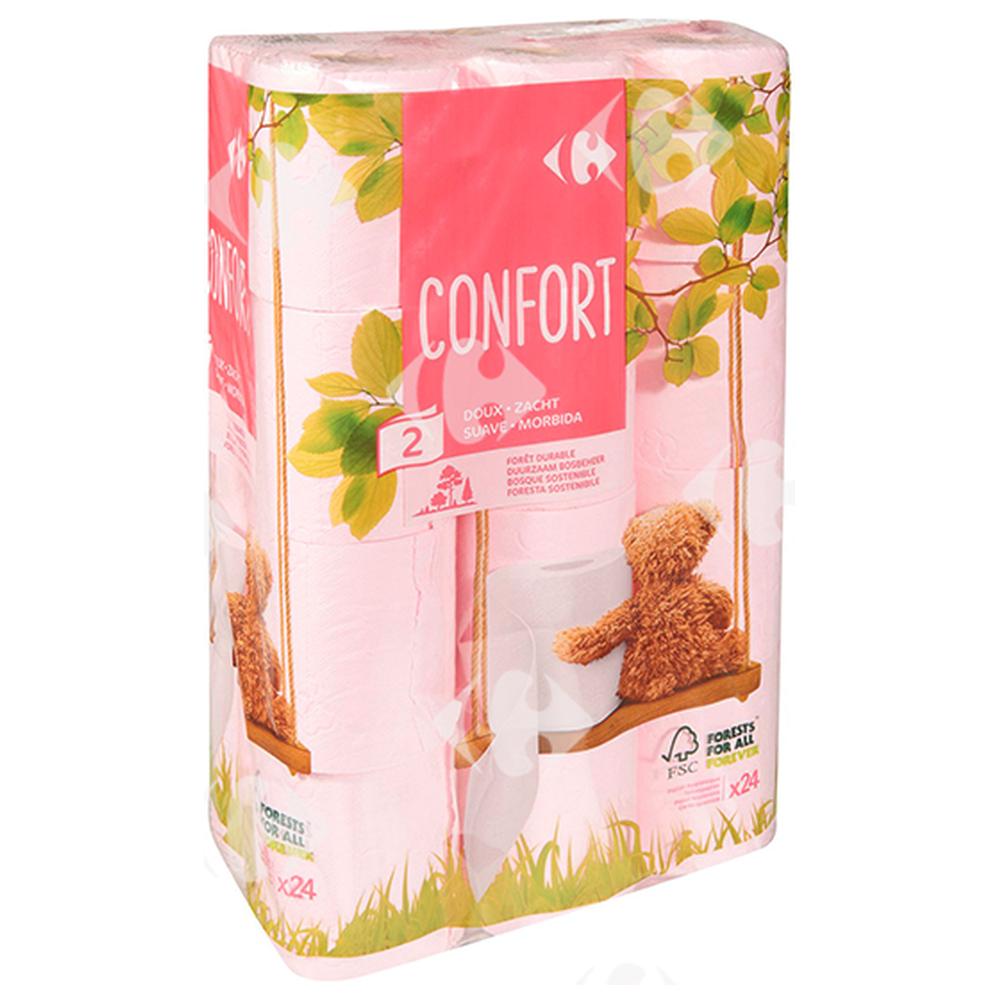 [530723] Papier Hygiénique 2 plisRose Confort Carrefour 24 unités