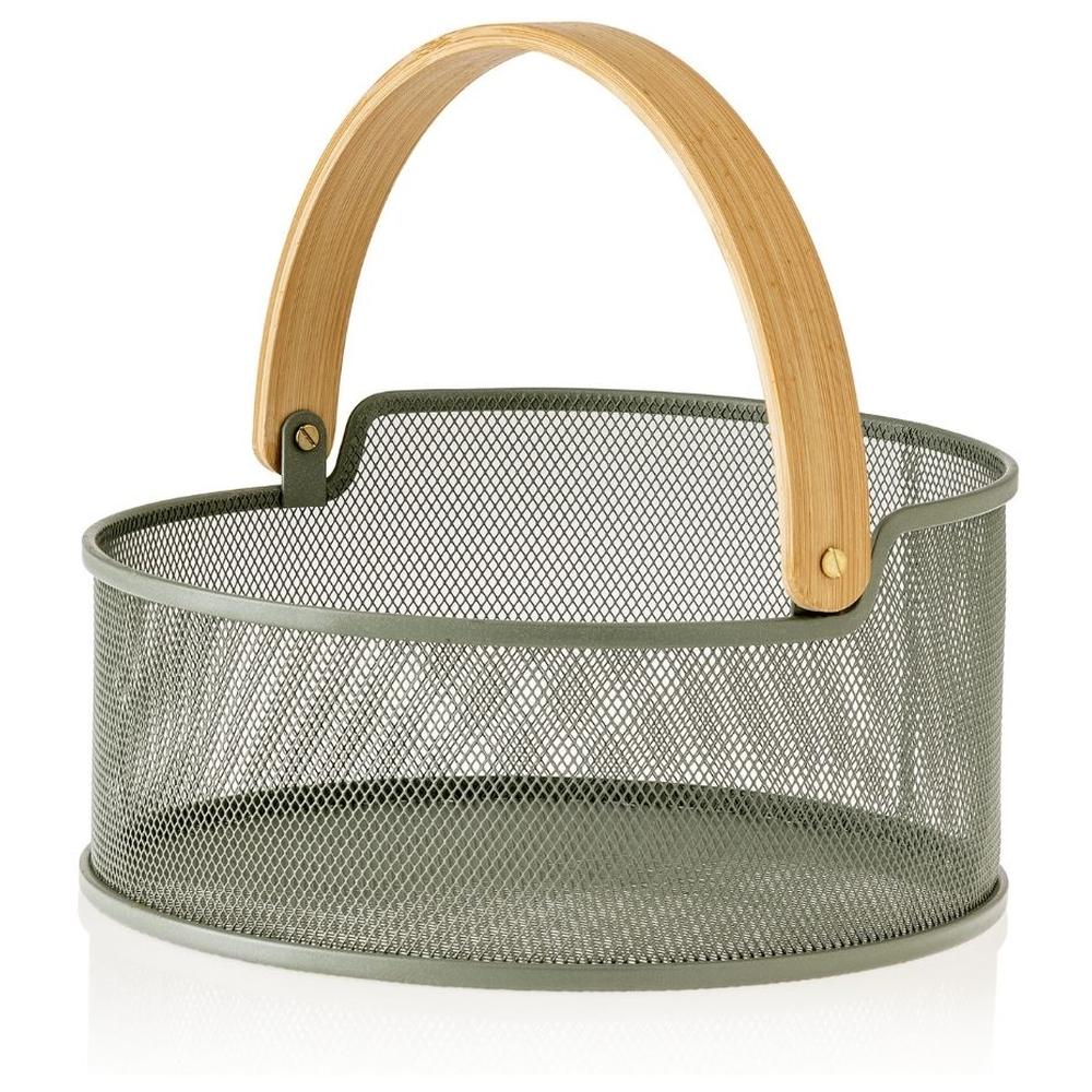 Panier Rond en Métal avec Manche Bambou Olive Kasa 25cm