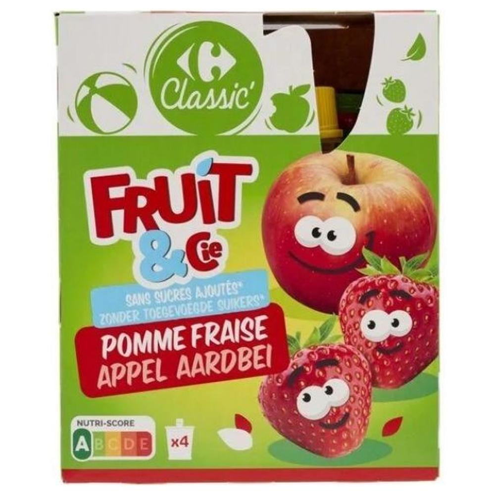 [613349] Compotes Gourde Pomme Fraise Sans Sucres Carrefour Classic 4x90g