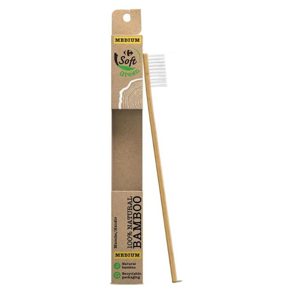[656510] Brosse à Dents Medium Bamboo Naturel Carrefour Soft 1 unité