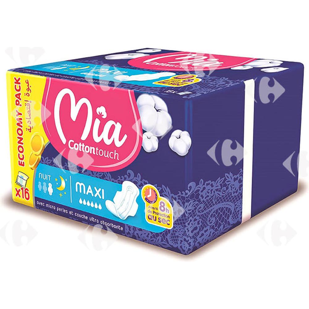 Serviette Hygiéne Maxi Nuit Cotton Touch Mia 16 unités