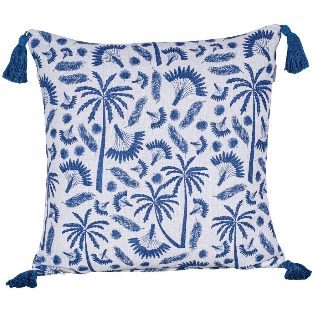 [716346] Coussin Carré Palmiers Bleu Kasa 45x45cm