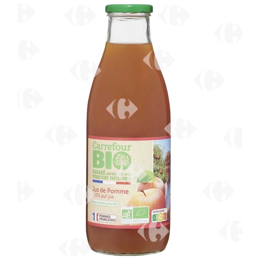 Jus de Pomme Bio 100% Pur Jus Carrefour Bio 1L.