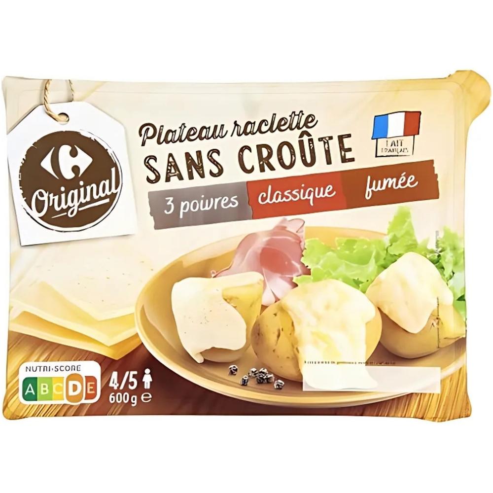[723722] Fromage en Tranches à Raclette 3 Poivres Classique et Fumée Sous Croûte Carrefour Original 600g