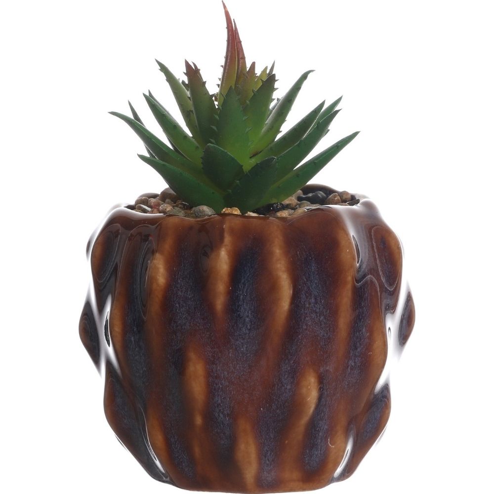 [730725] Pot Céramique Marron Plante Artificielle Kasa 13x8cm