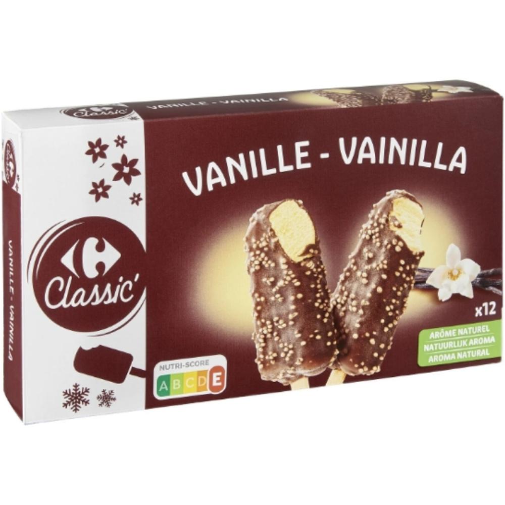 Bâtonnets Glace Vanille Enrobé Chocolat Carrefour Classic 12 unités 450g