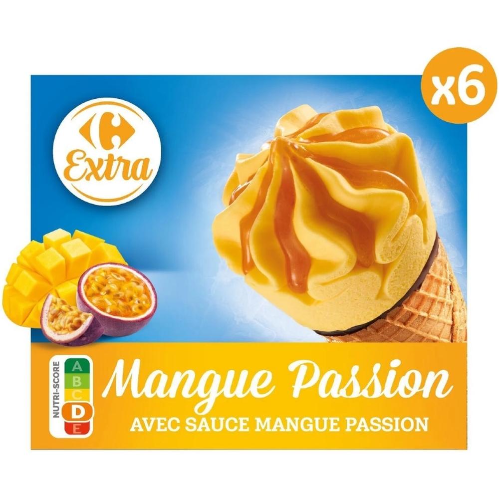 [683471] Cornets Glace Mangue Passion Carrefour 6 unités 408g