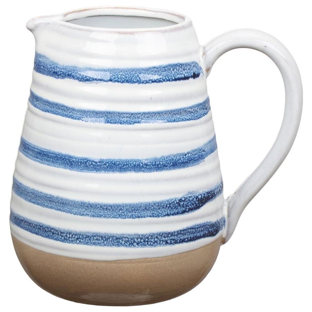 [716258] Vase Pichet en Porcelaine Rayures Bleu Blanc Kasa 20cm 