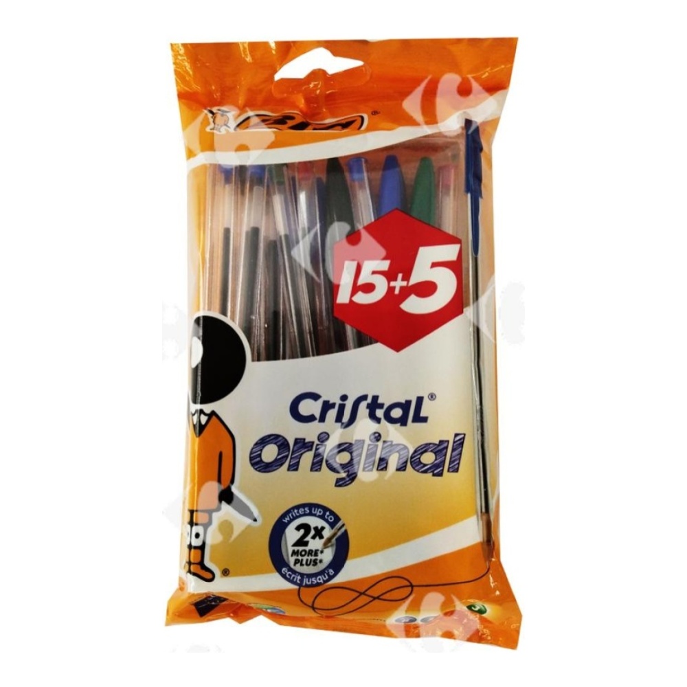 [687507] Pochette de Stylos Bille Cristal Bic 15 unités + 5 Gratuits
