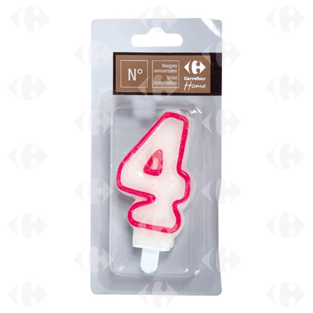 [187719] Bougie d'anniversaire chiffre 4 Carrefour Home 1 unité.