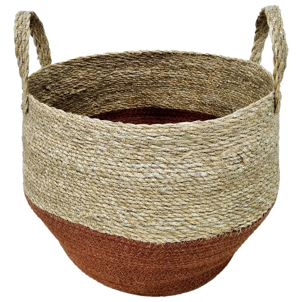 [721901] Panier Rond avec Bande Bleue Jute Moyenne Kasa