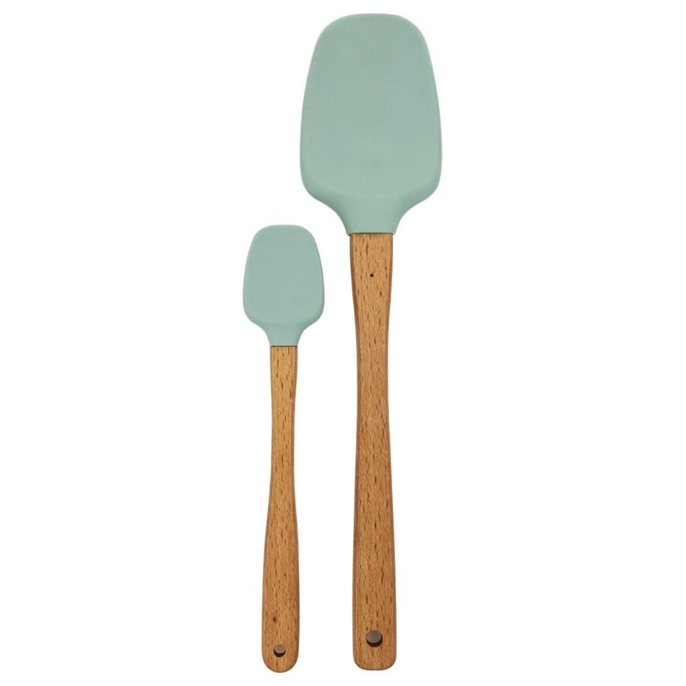 [716393] Set Spatules en Silicone Manche Bois Olive Kasa 2 pièces 