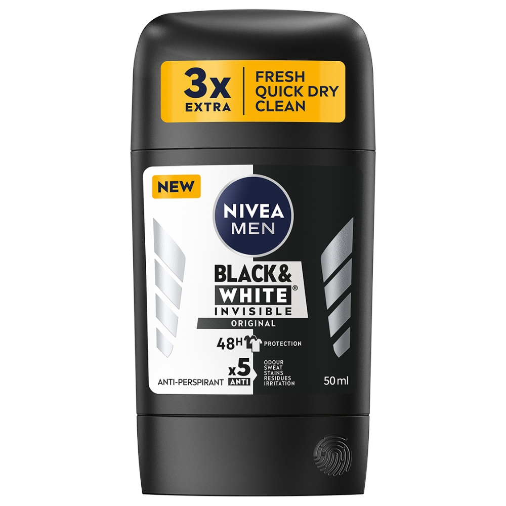 [694042] Déodorant Homme Stick Black & White Invisible Original Nivea Men 50ml.