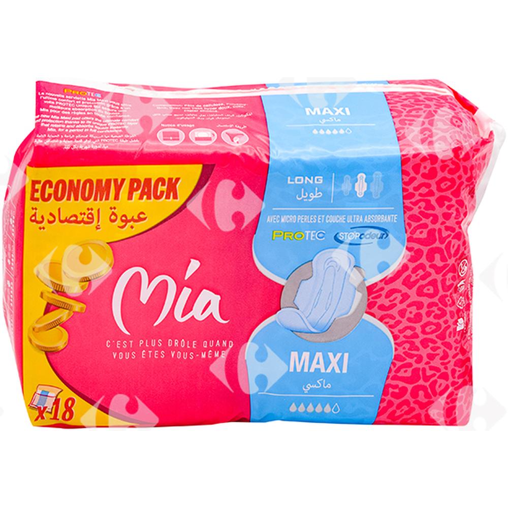 [578635] Serviettes Hygiéniques Maxi Long Duopack Mia 18 unités.