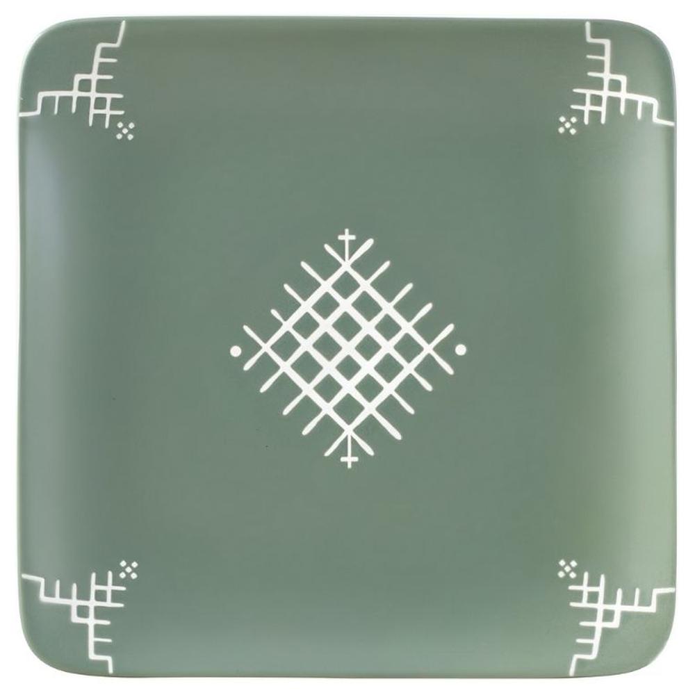 [716702] Assiette Plate Carrée en Porcelaine Aperçu Vert Kasa 18cm 