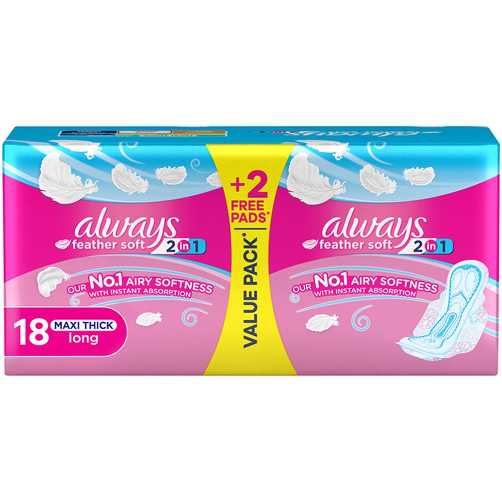 [659341] Serviettes Hygiéniques Feather Soft 2 en 1 Maxi Thick Long Always 18 unités.