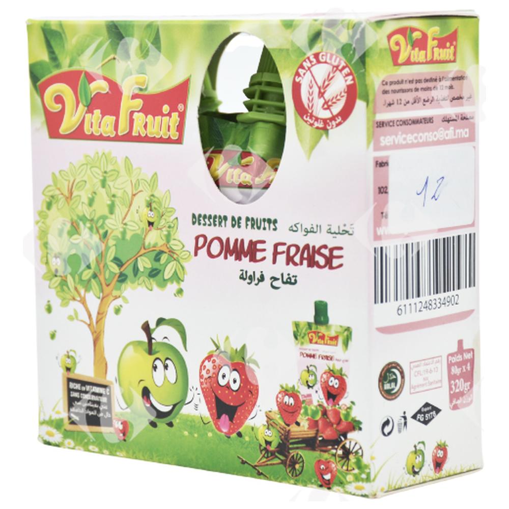 [616746] Dessert Pomme Fraise Vitafruit 80g X4.