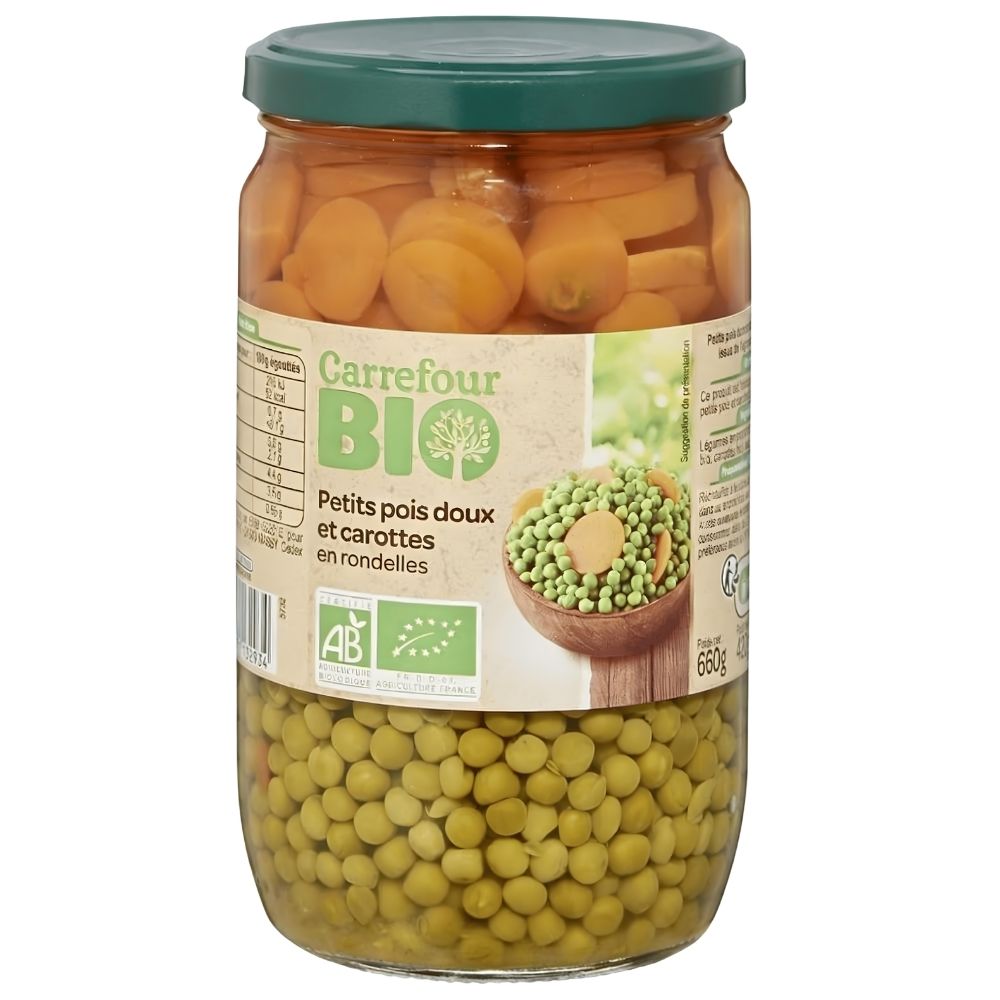 Petits Pois Carottes Bio en Rondelles Carrefour Bio 660g