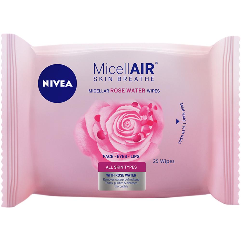 [632882] Lingettes Démaquillantes Micellaires Eau de Rose Nivea 25 feuilles.