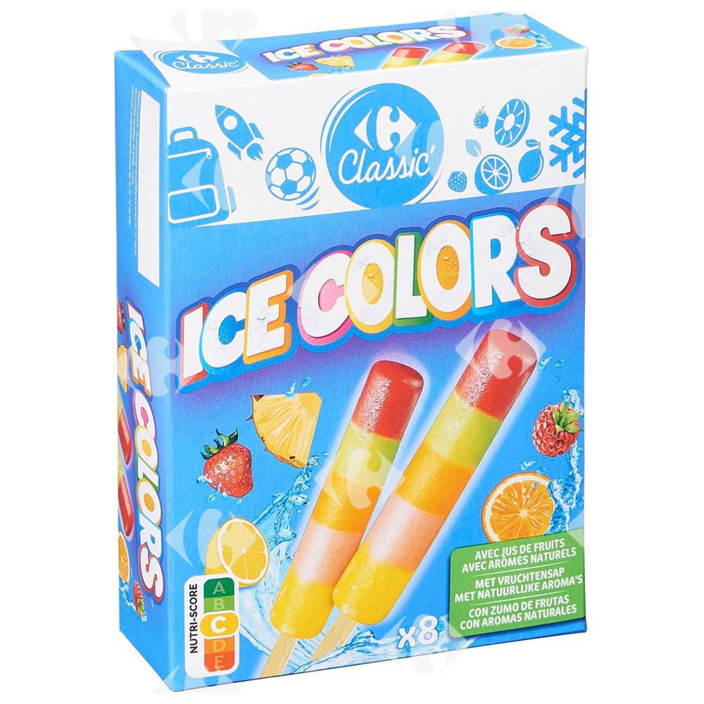 [662293] Bâtonnet Glace à L'Eau Mini Ice Color Carrefour 8x40ml.