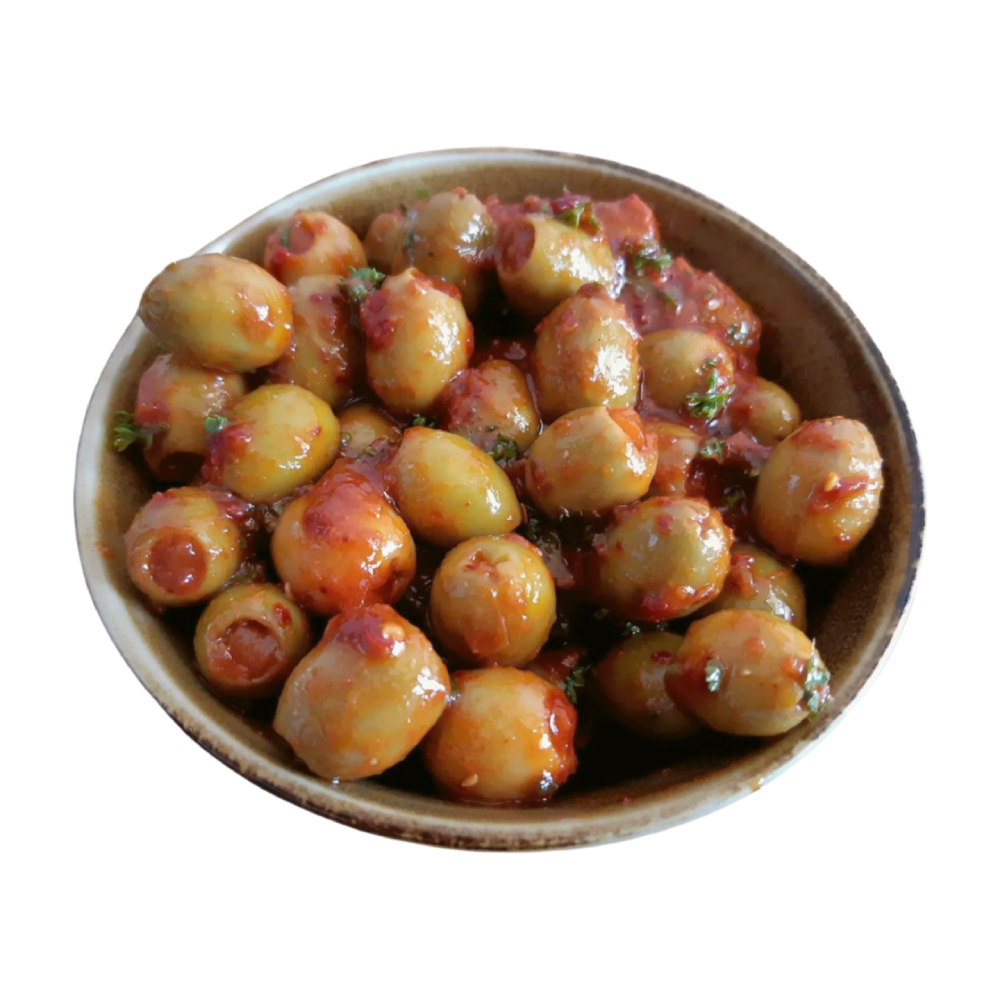 [629100] Olives Vertes à La Harissa 200g.