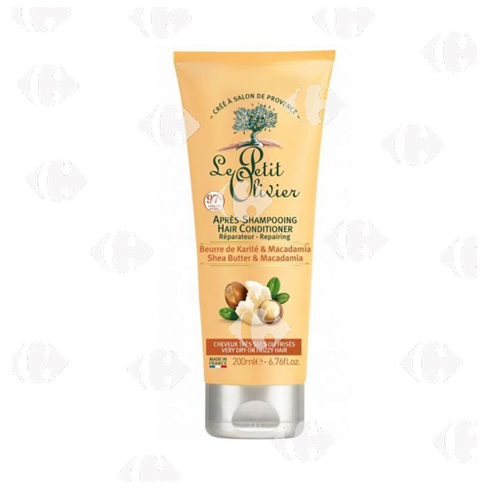 [668343] Après-Shampooing Soin Réparateur Beurre de Karité & Macadamia Cheveux très secs ou frisés Le Petit Olivier 200ml.