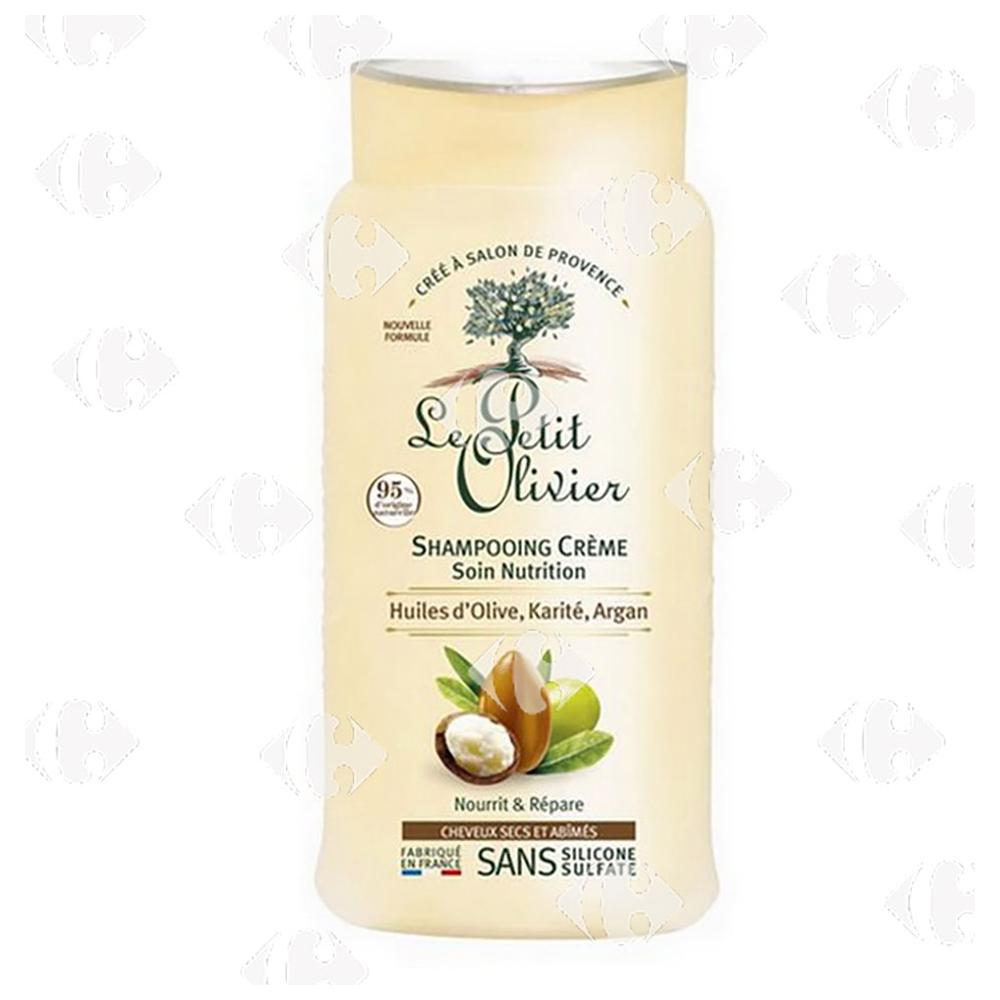 [668546] Shampooing Crème Soin aux Huiles d'Olive, Karité & Argan Nutrition Cheveux Secs et Abîmés Le Petit Olivier 250ml.