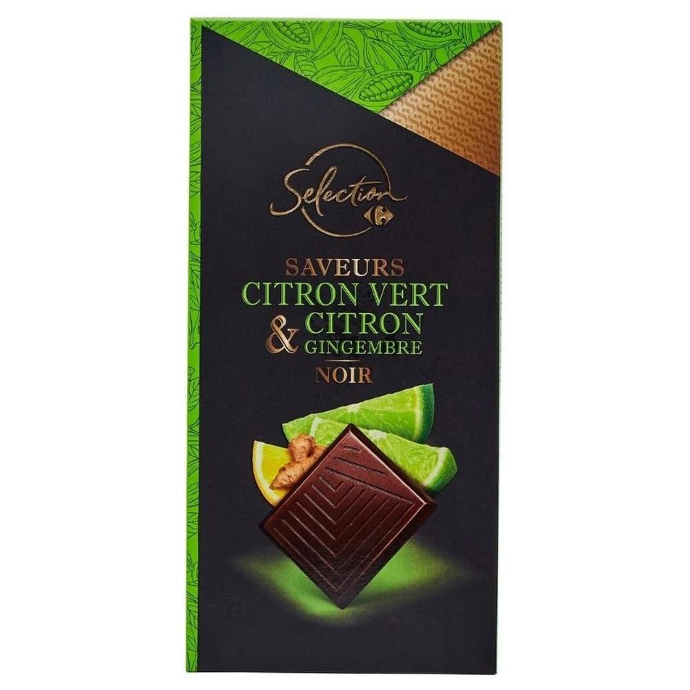 [704628] Tablette Chocolat Noir Citron Gingembre Carrefour Selection 100g
