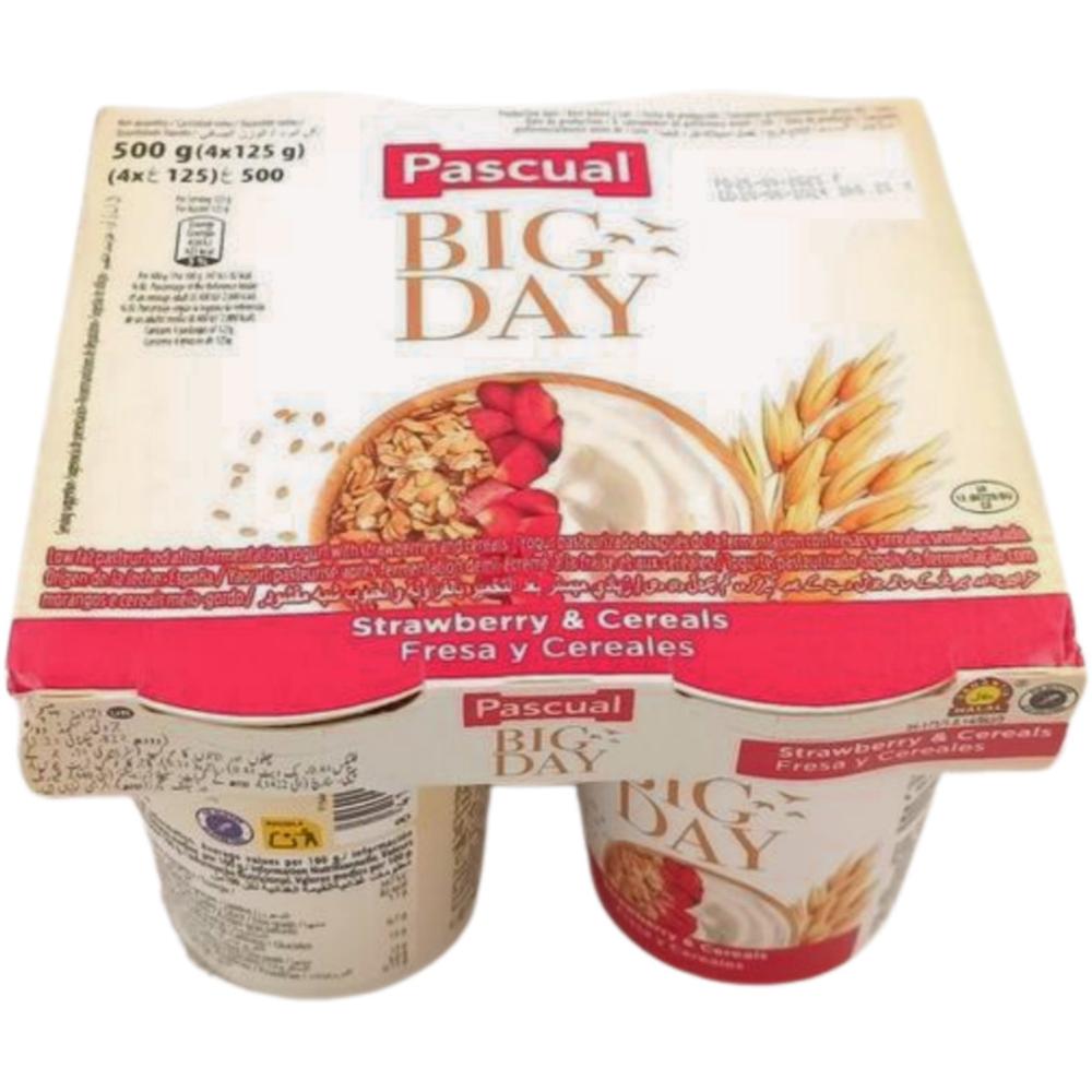 Pack Yaourt Big Day Fraise et Céréales Pascual 125g 4 unités.