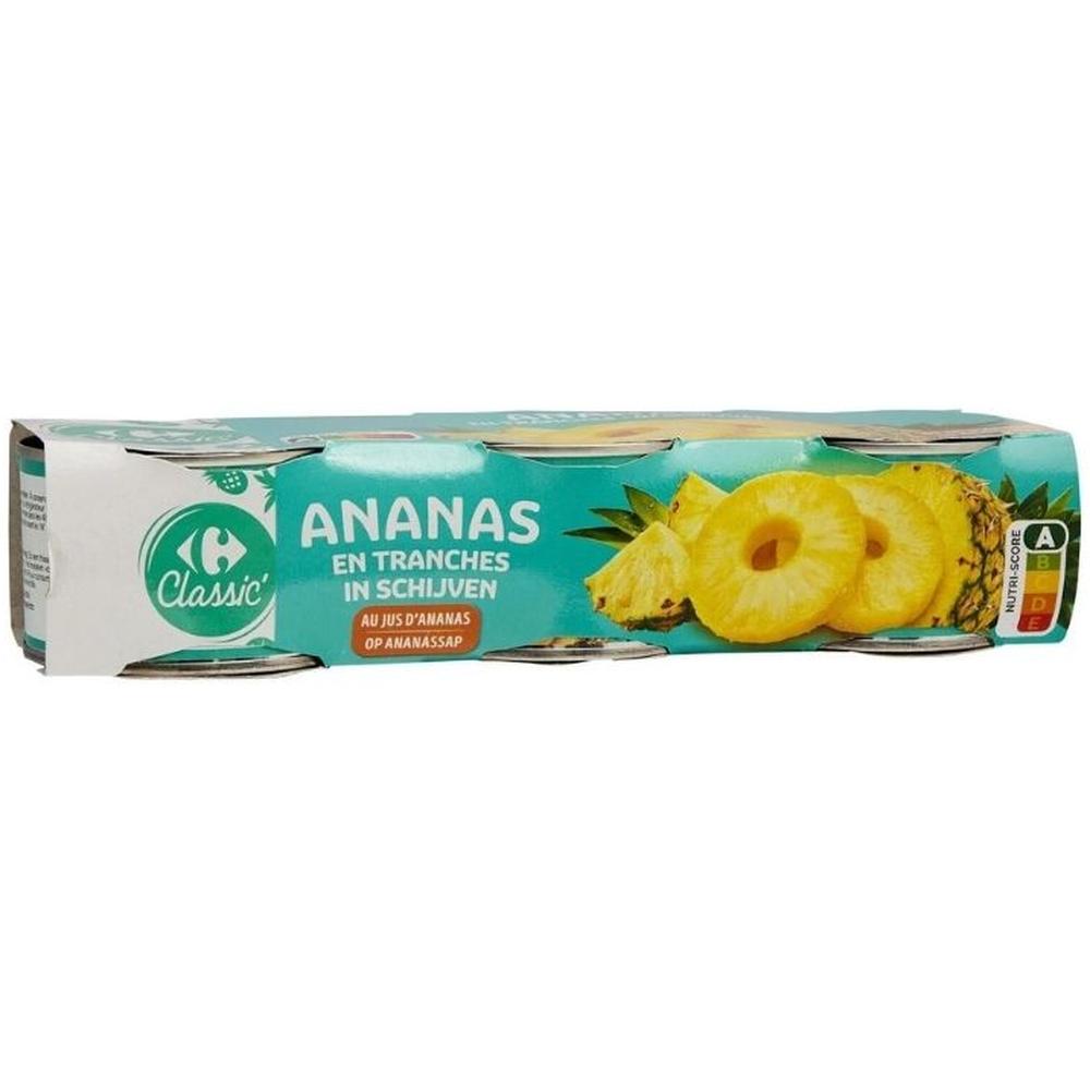 [704795] Ananas Tranches au Jus Carrefour Classic 3x225g