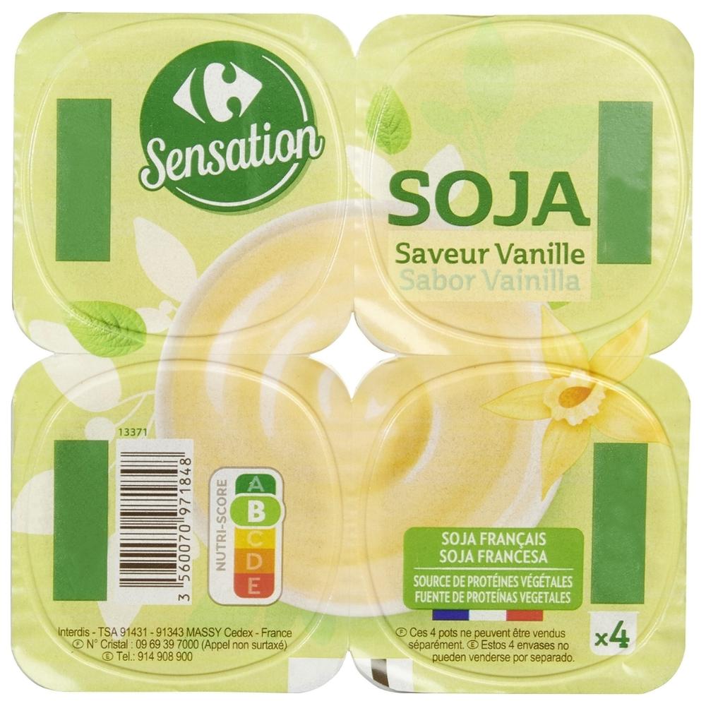 Dessert Végétal au Soja Vanille Carrefour Sensation 100g 4 unités