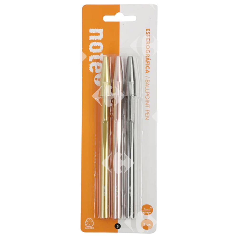 Set de 3 Stylos à Bille Or Rose Gris Note 20,5x0.7x0.1cm